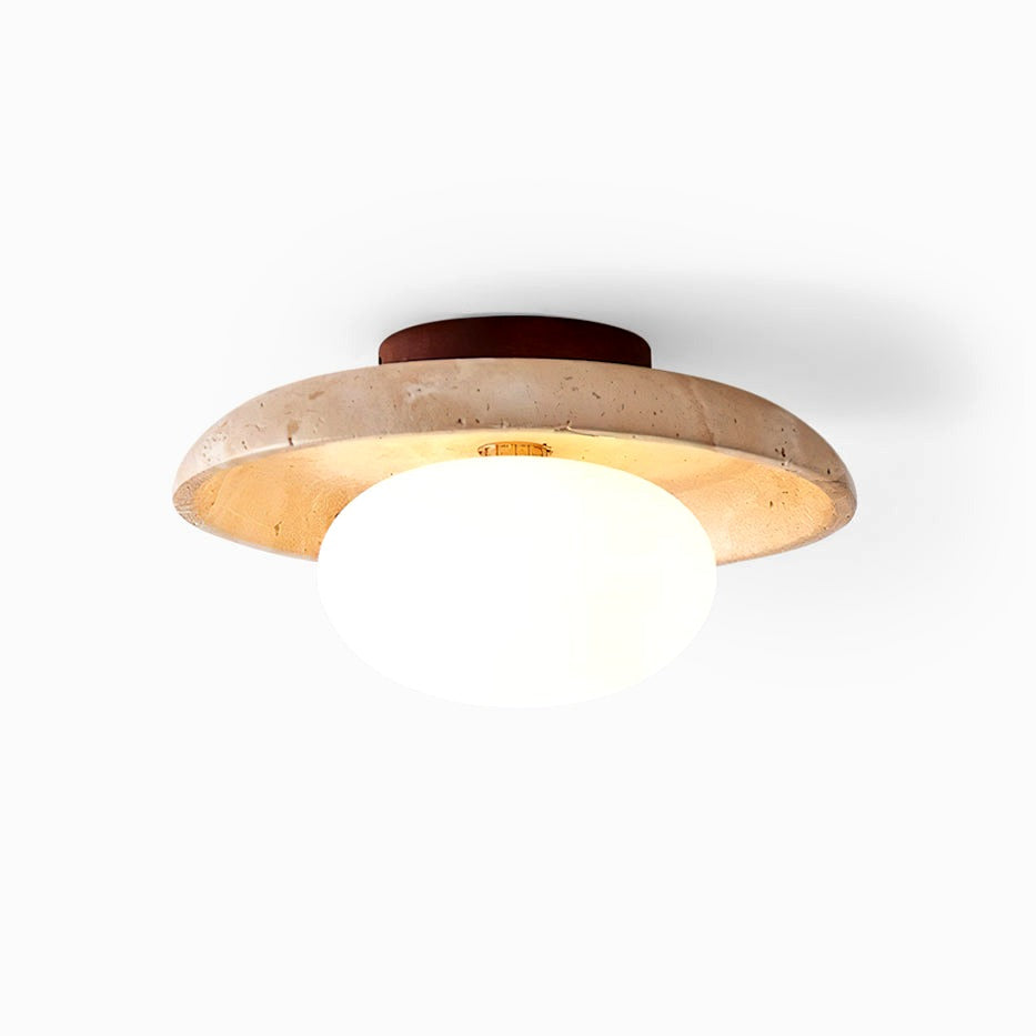 Plafonnier en travertin avec globe en verre lisse